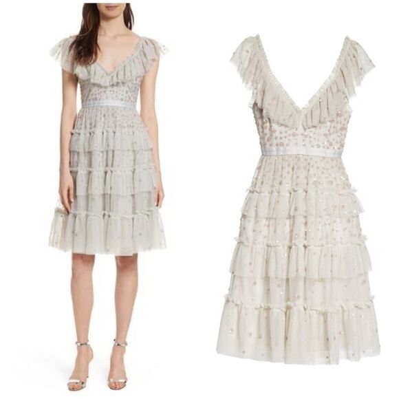 NEEDLE & THREAD
Sunburst Tiered Dress In Bleached Blue - Picture 2 of 11